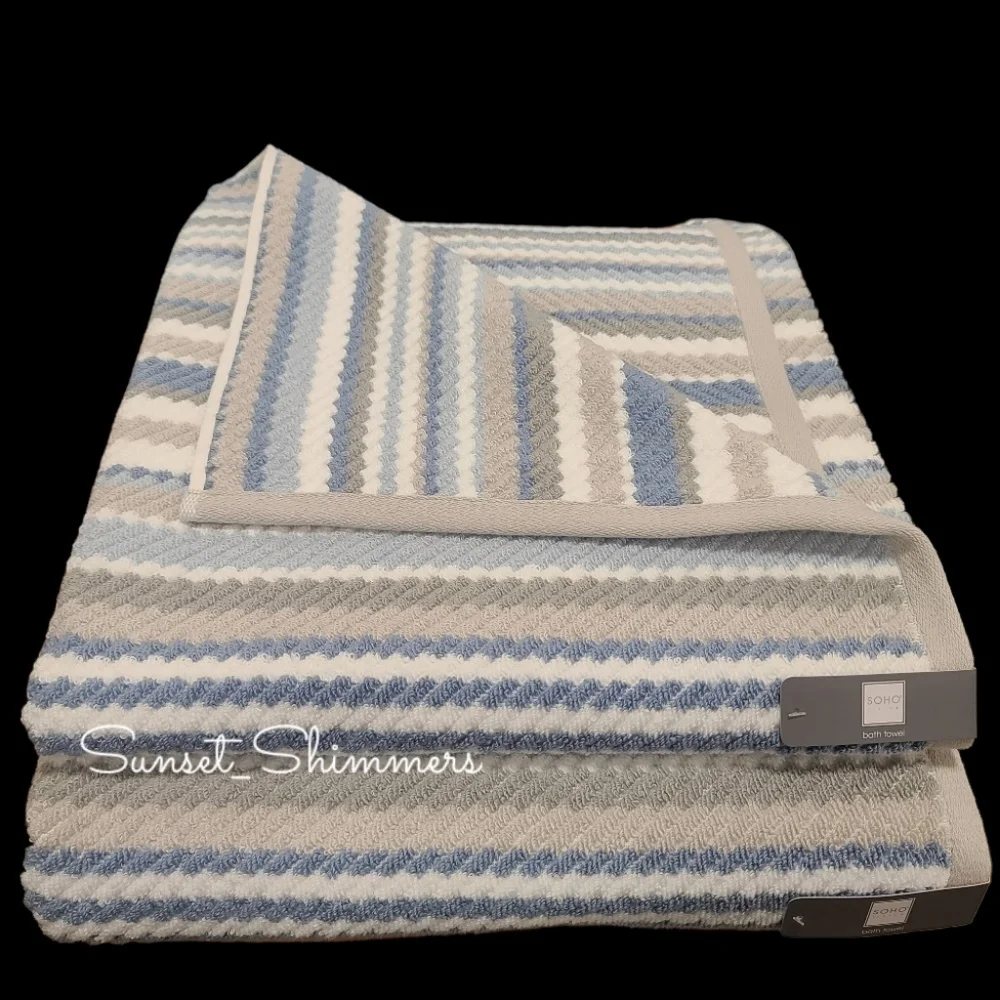 8pc Soho Living 2 Bath 2 Hand 4 Washcloth Set Rope Striped Blue Gray Towels